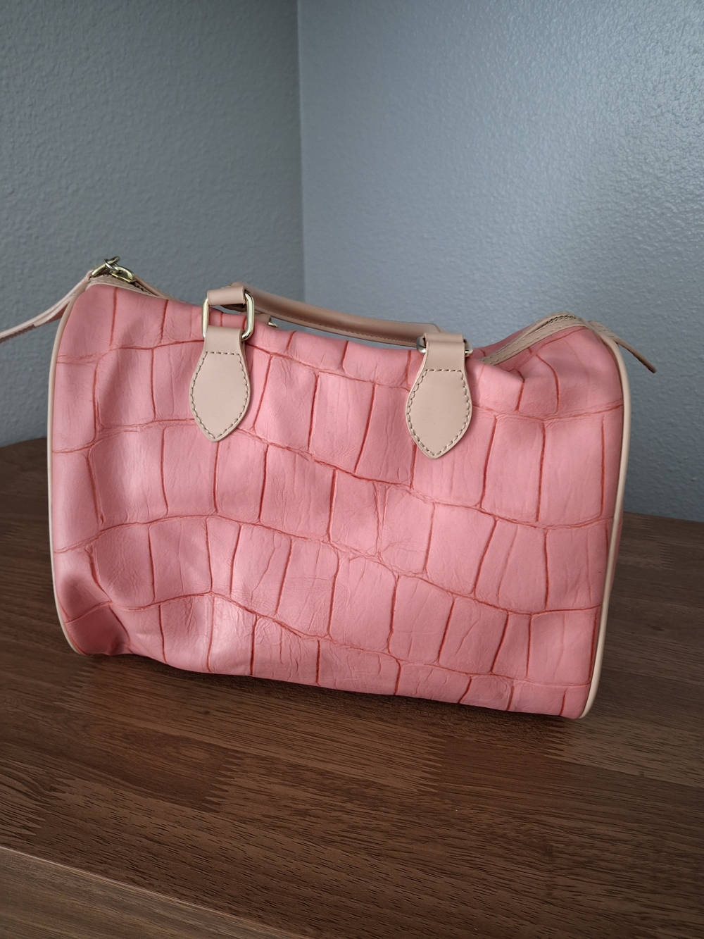 Kate Landry Pink Croc-Embossed Structured Satchel Bag - Picture 2 of 8